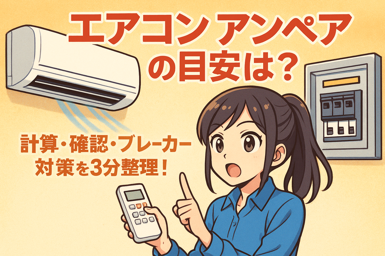 エアコン アンペアの目安は?計算・確認・ブレーカー対策を3分整理!