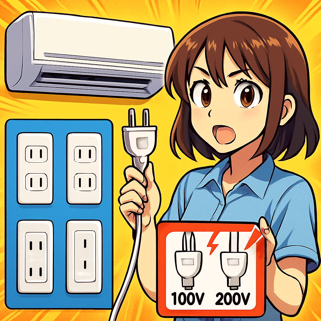 エアコンのコンセント形状は「電圧×電流」で決まります