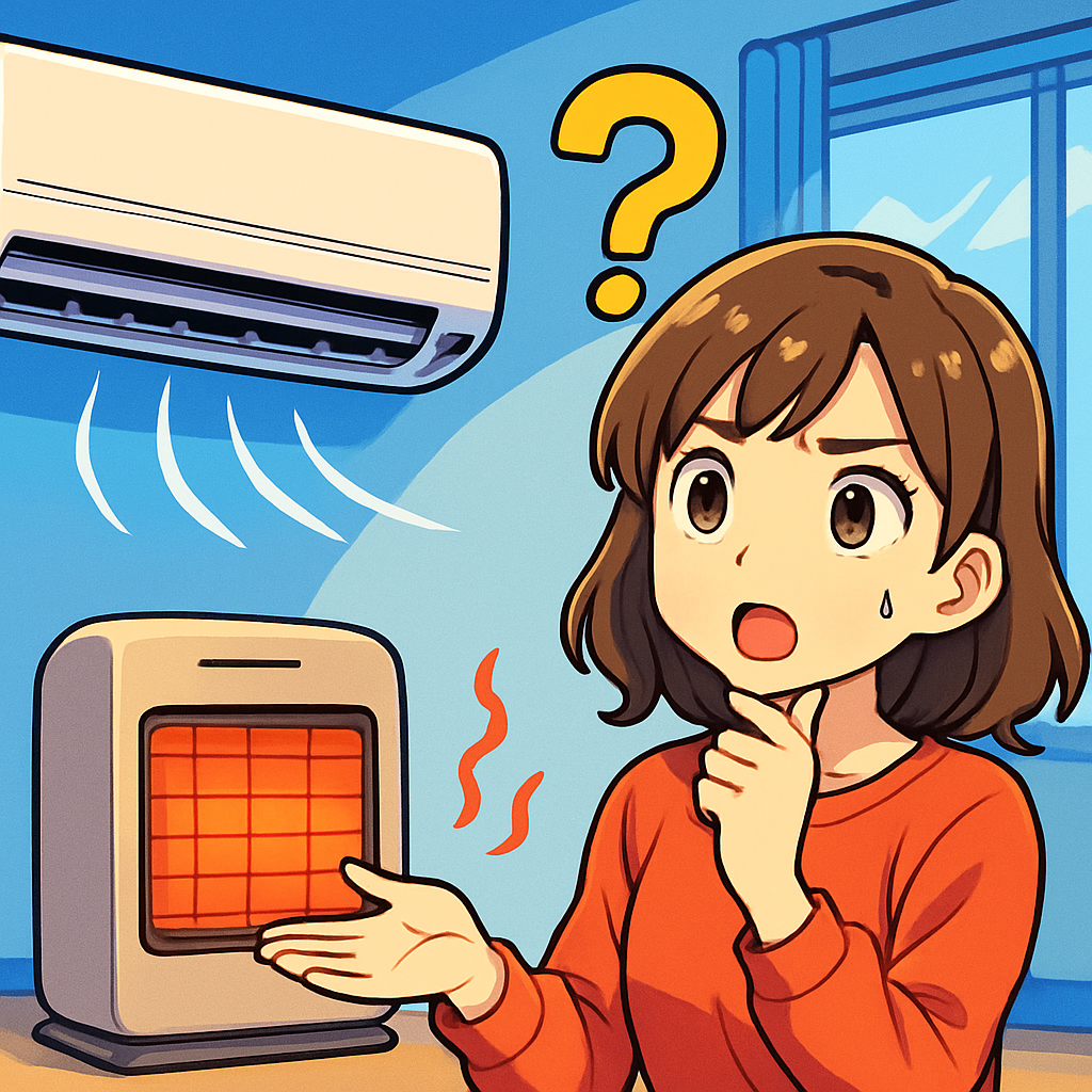 広い部屋を長時間ならエアコン、短時間のスポットならヒーターもアリ！